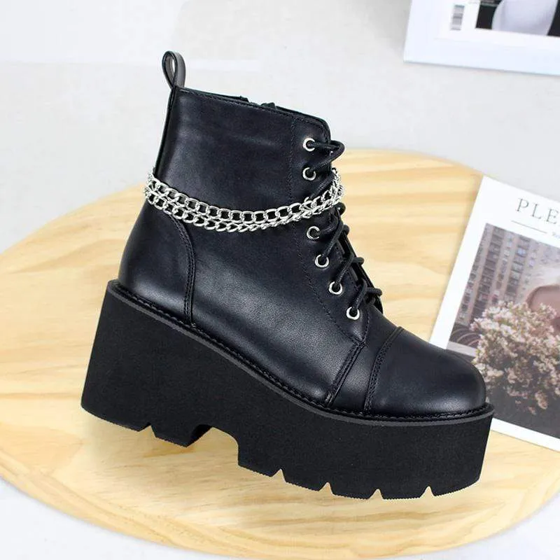 Damen Gothic Punk Zipper Chain Plateaustiefel
