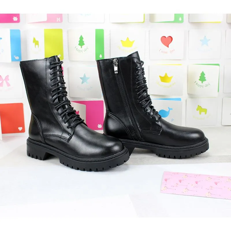 Damen Gothic Punk Lackleder Buskin Stiefel