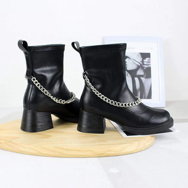 Damen Gothic Punk Chain Wedge Chelsea Boots