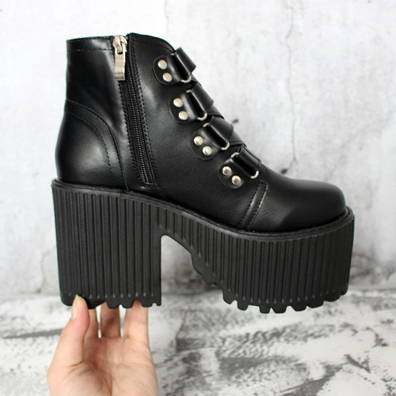 Gothic Punk Buckle Zipper Plateaustiefel für Damen