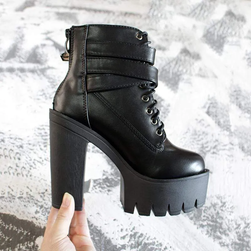 Damen Gothic Punk Schnürstiefeletten mit klobigem Absatz