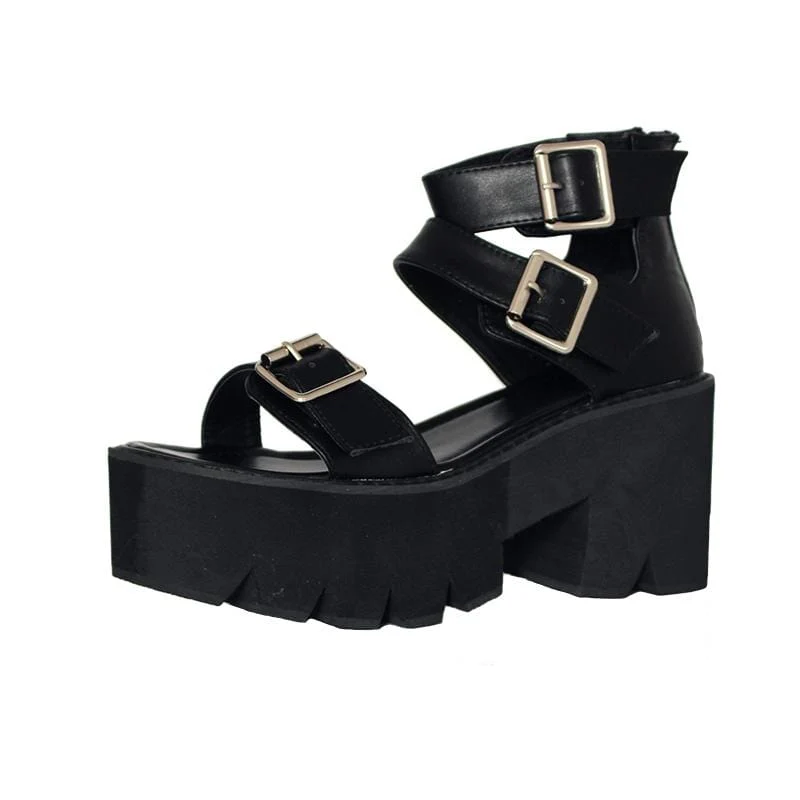 Damen Gothic Punk Plateau-Sandalen mit offener Schnalle