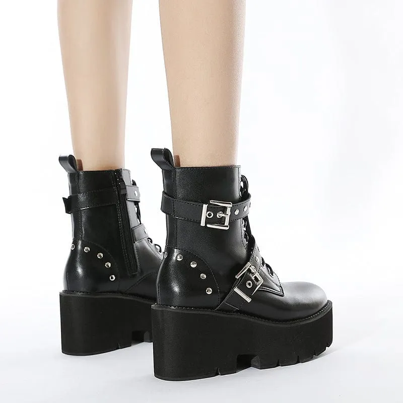 Damen Gothic Punk Plateaustiefel mit sieben Haken