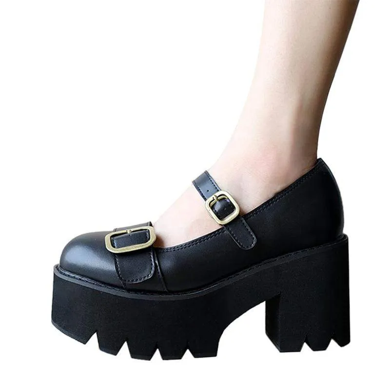 Damen Gothic Punk Pumps Schnallen Plateauschuhe