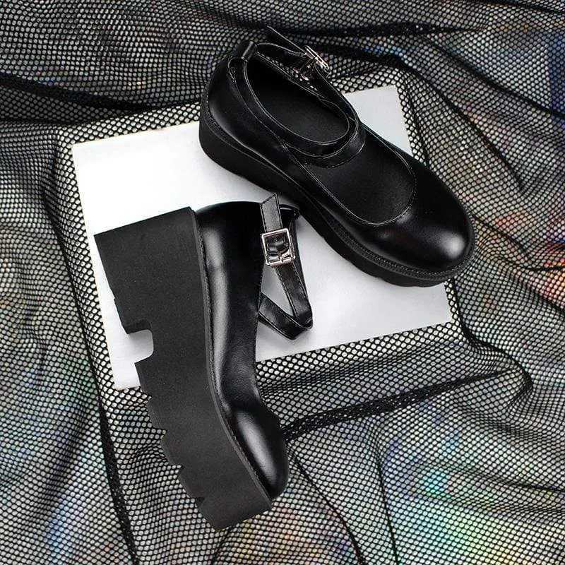 Damen Gothic Punk Knöchelschnalle Mary Jane Schuhe