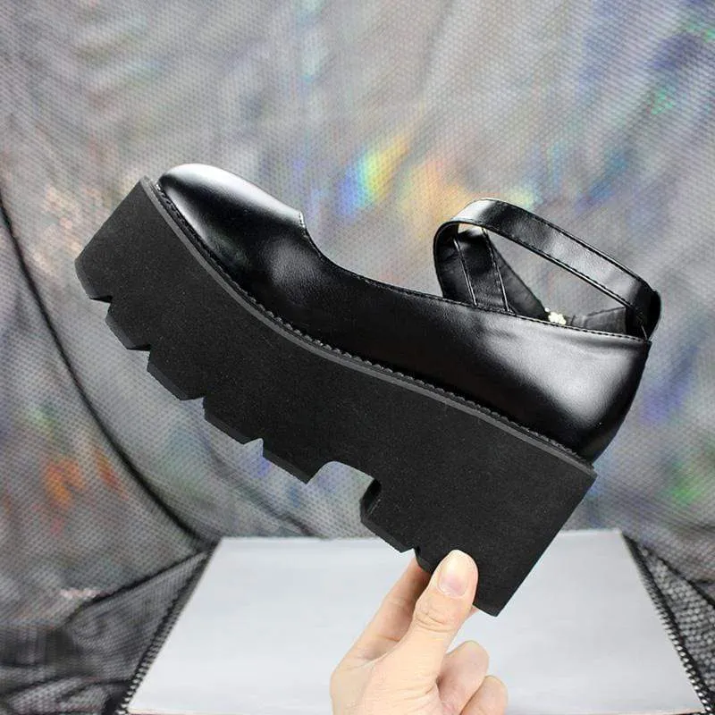 Damen Gothic Punk Knöchelschnalle Mary Jane Schuhe