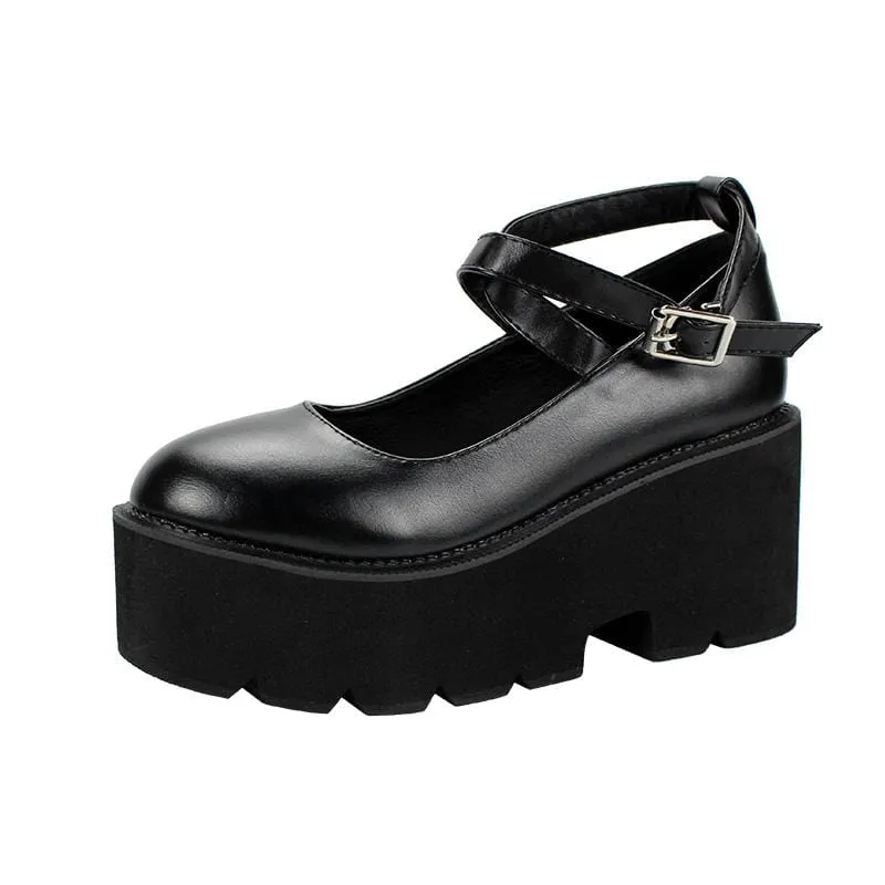 Damen Gothic Punk Knöchelschnalle Mary Jane Schuhe