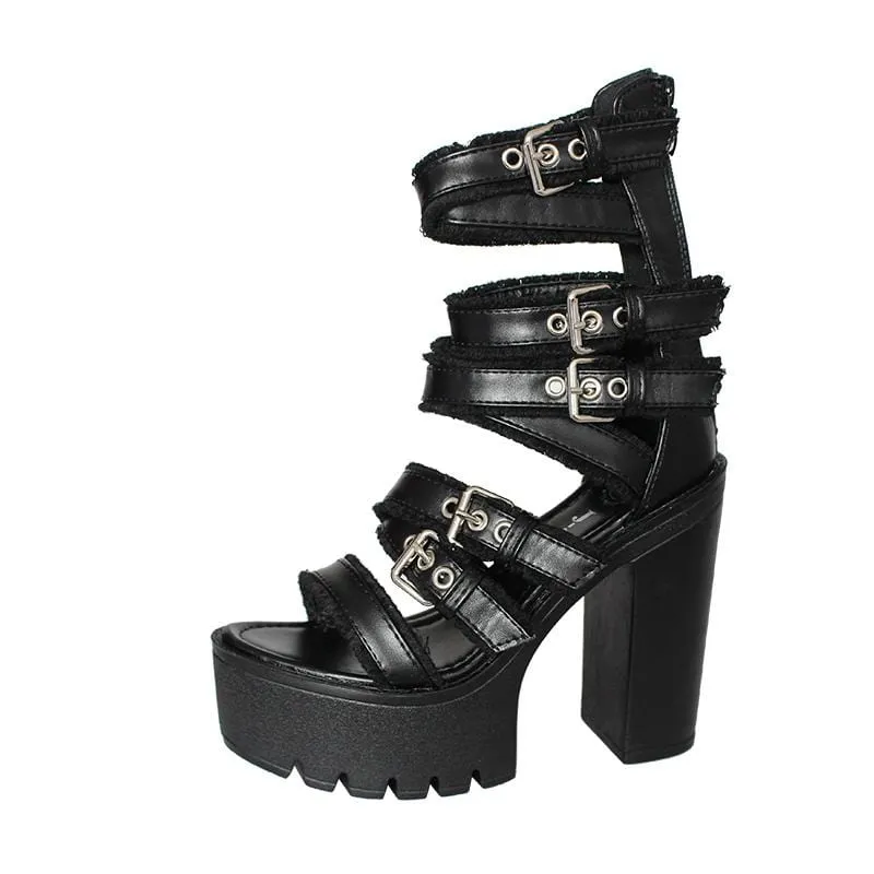 Gothic Gladiator Stiefel mit Punk-Schnallen für Damen