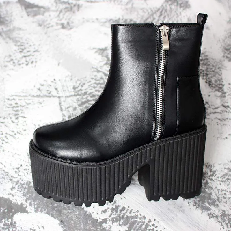 Gothic Punk Zipper Plateaustiefel für Damen