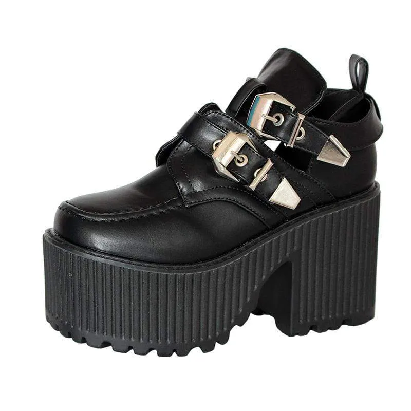 Damen Gothic Punk Schnallen Plateau Stiefeletten