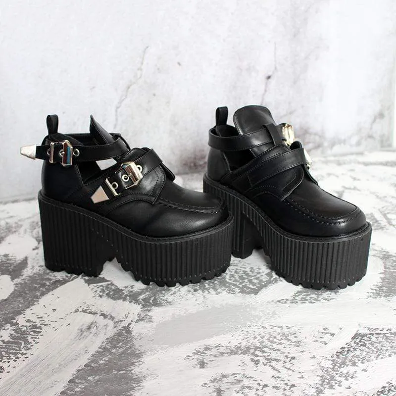 Damen Gothic Punk Schnallen Plateau Stiefeletten