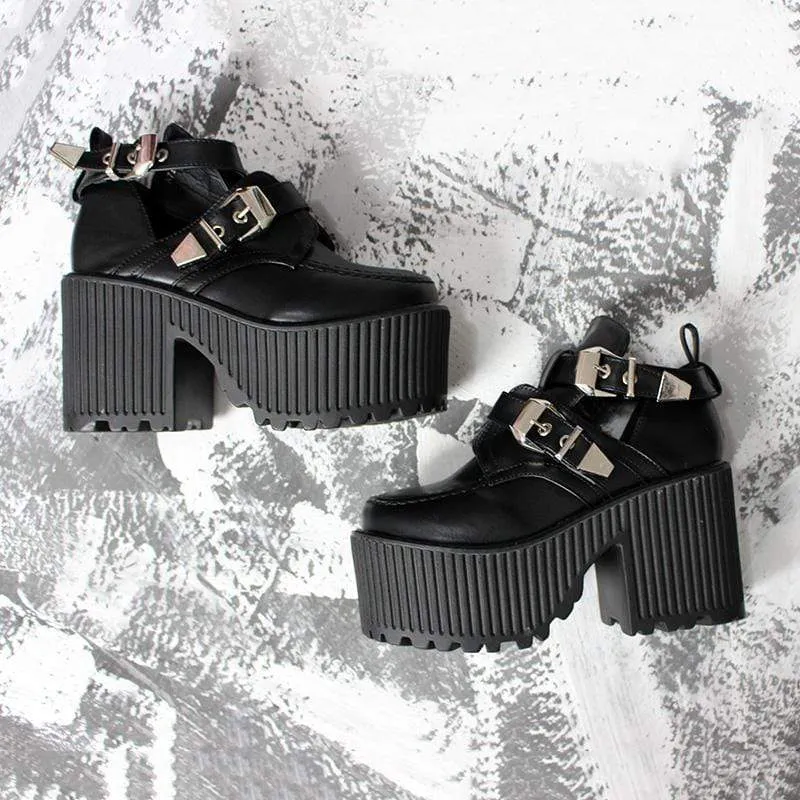 Damen Gothic Punk Schnallen Plateau Stiefeletten