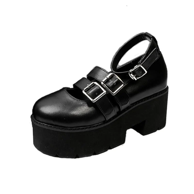 Damen Gothic Punk Schnallen Plateau Lolita Schuhe
