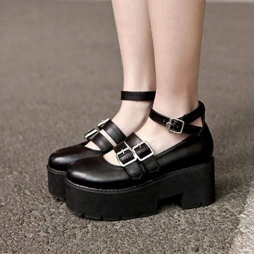 Damen Gothic Punk Schnallen Plateau Lolita Schuhe