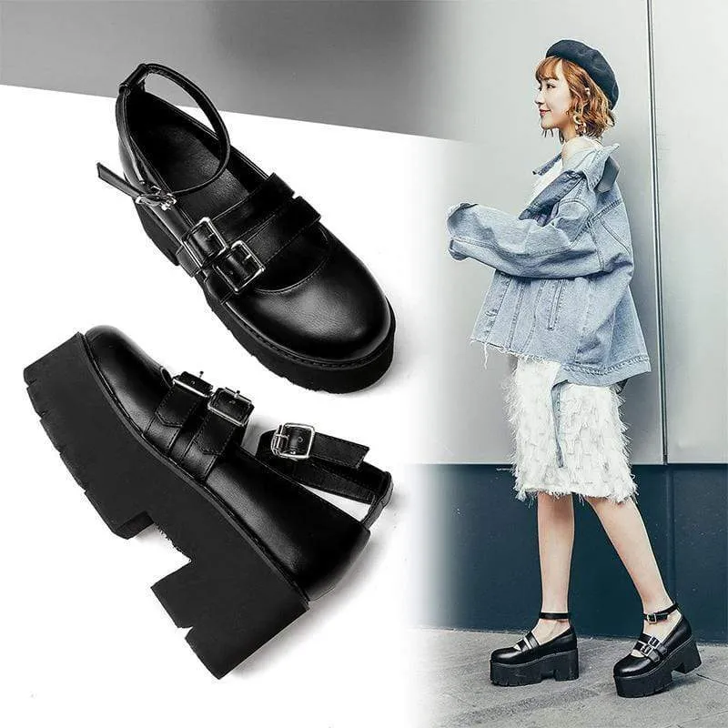 Damen Gothic Punk Schnallen Plateau Lolita Schuhe