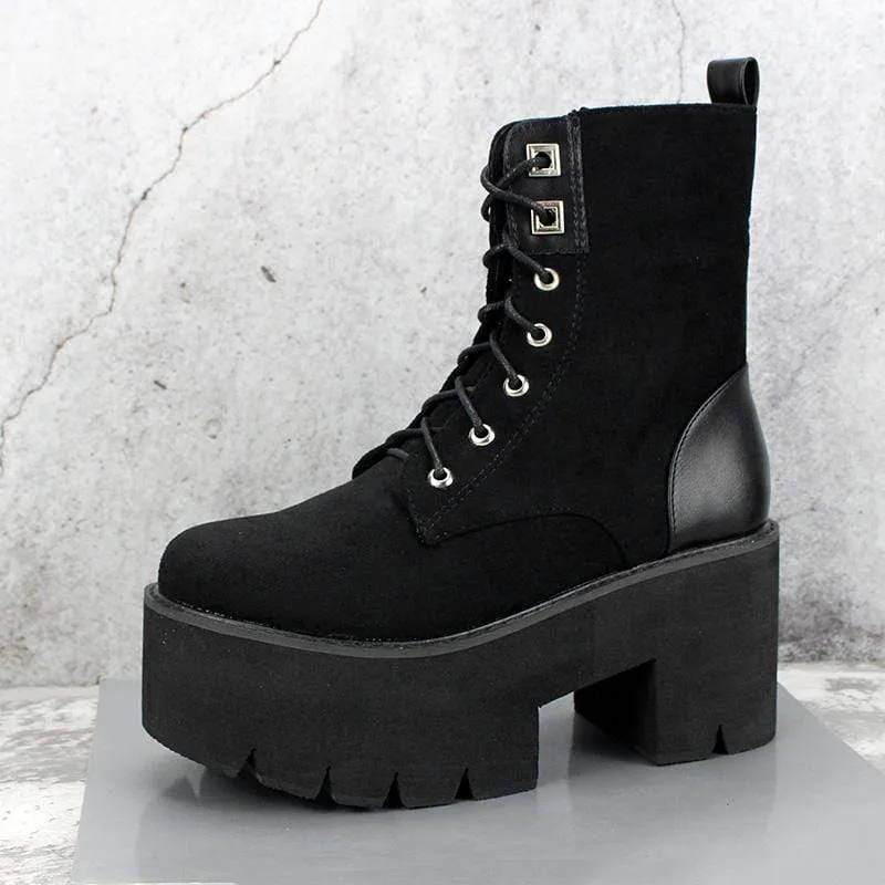 Gothic Punk Wildleder Splice Plateaustiefel für Damen
