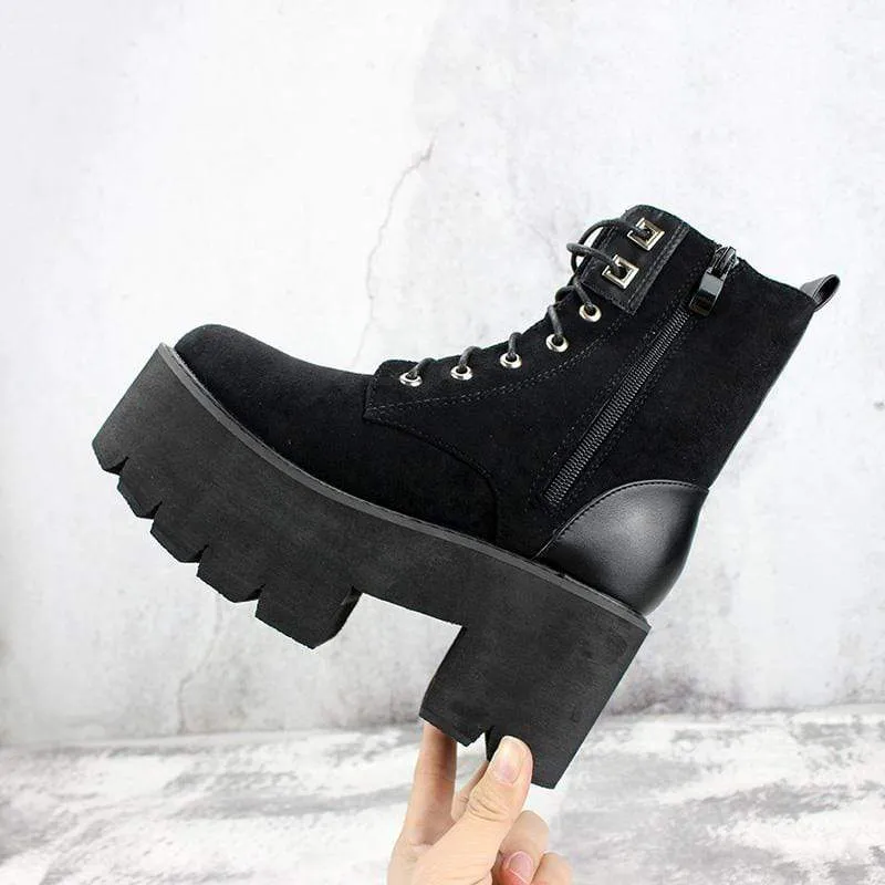 Gothic Punk Wildleder Splice Plateaustiefel für Damen