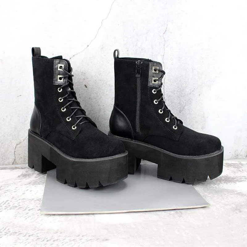 Gothic Punk Wildleder Splice Plateaustiefel für Damen