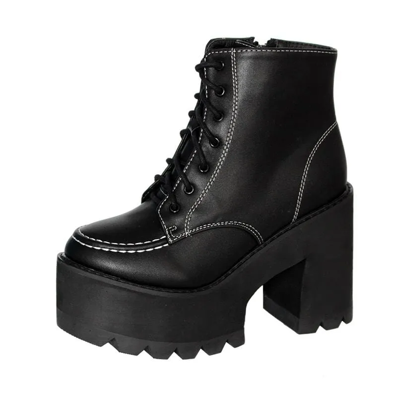 Damen Gothic Punk Plateaustiefel mit Schnürung und Reißverschluss
