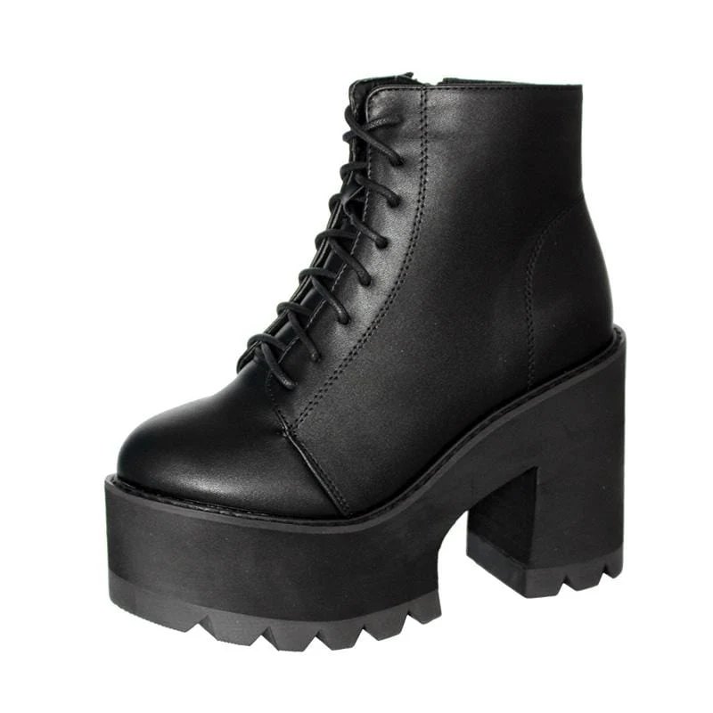 Gothic-Punk-Schnürstiefel mit klobigem Absatz für Damen