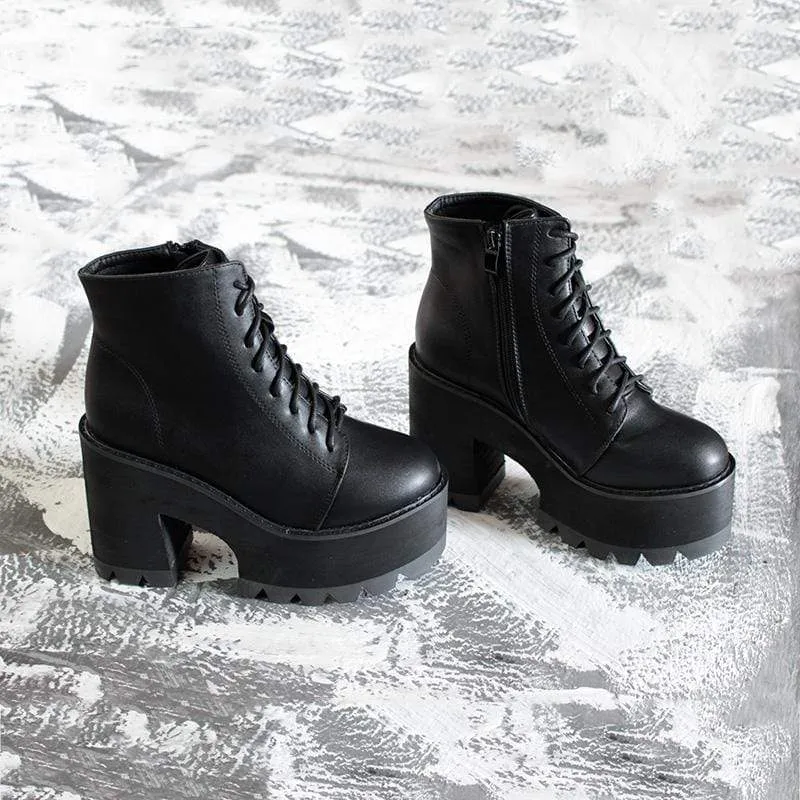 Gothic-Punk-Schnürstiefel mit klobigem Absatz für Damen