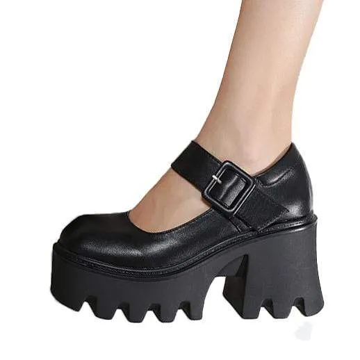 Damen Gothic Punk Schnalle Mary Jane Schuhe
