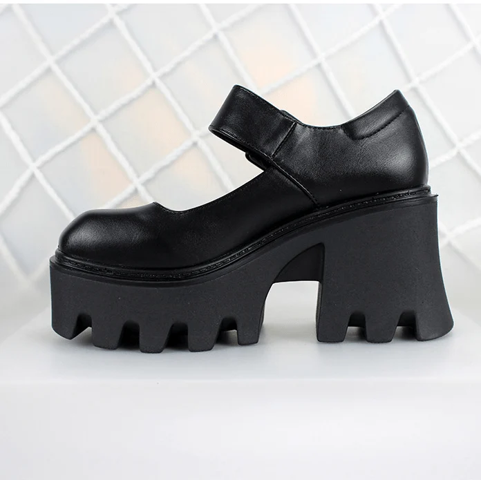 Damen Gothic Punk Schnalle Mary Jane Schuhe