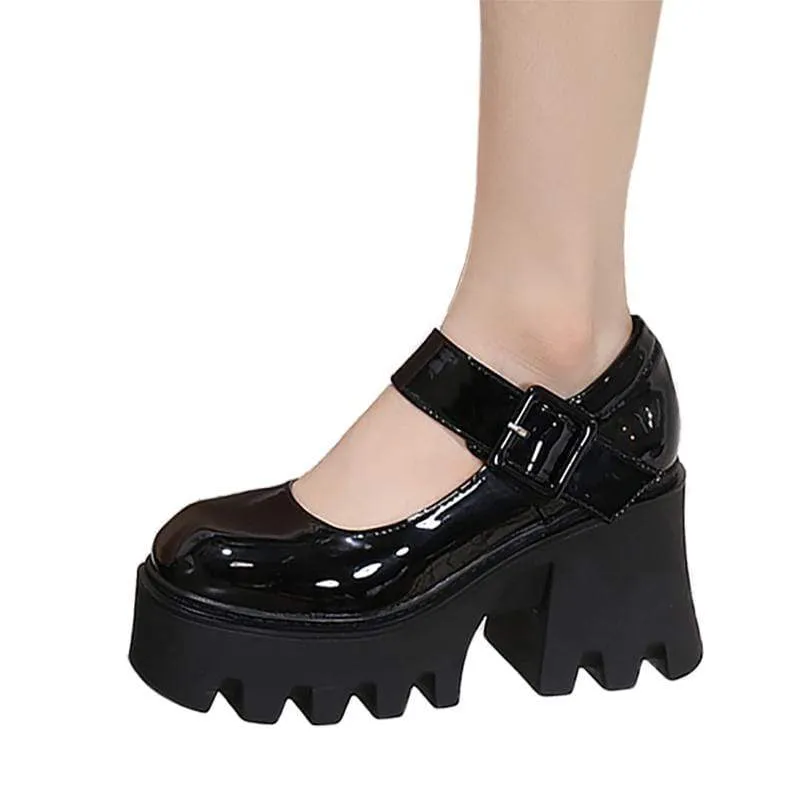 Damen Gothic Punk Schnalle Mary Jane Schuhe