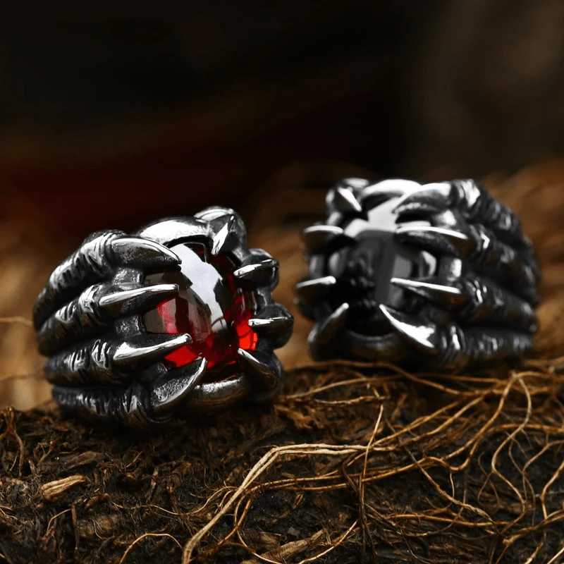 Herren Punk Dragon Claw Rubinring