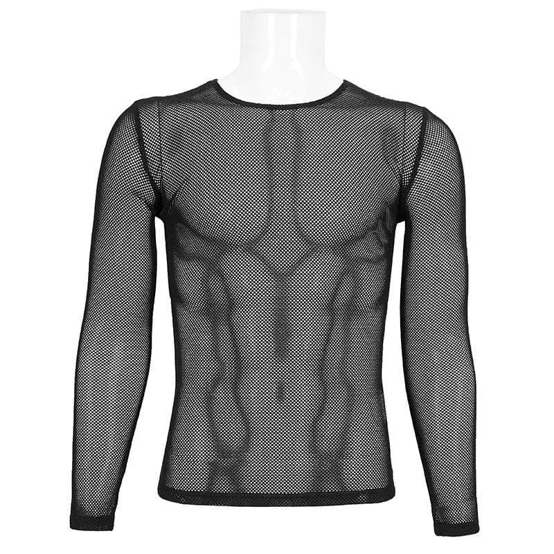 Langärmliges Gothic-Hemd aus transparentem Mesh für Herren