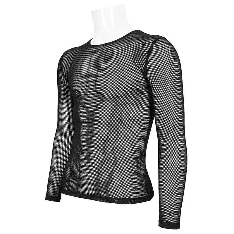 Langärmliges Gothic-Hemd aus transparentem Mesh für Herren