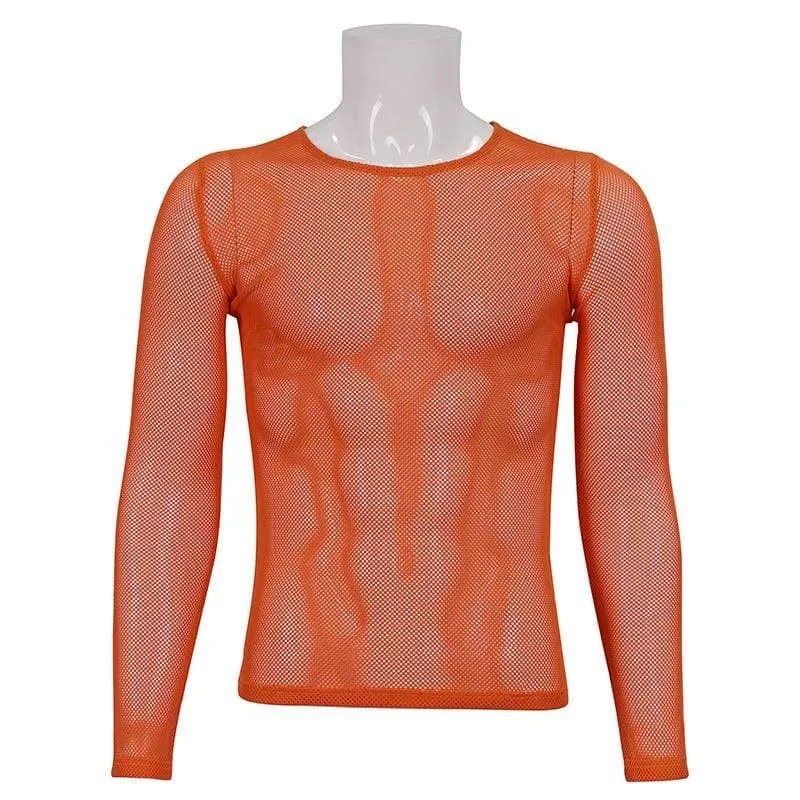 Langärmliges Gothic-Hemd aus transparentem Mesh für Herren
