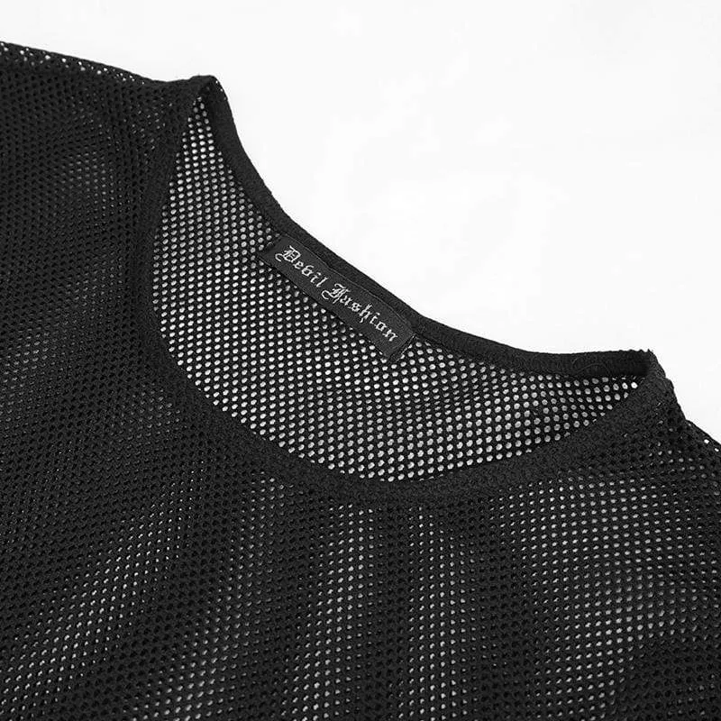 Langärmliges Gothic-Hemd aus transparentem Mesh für Herren