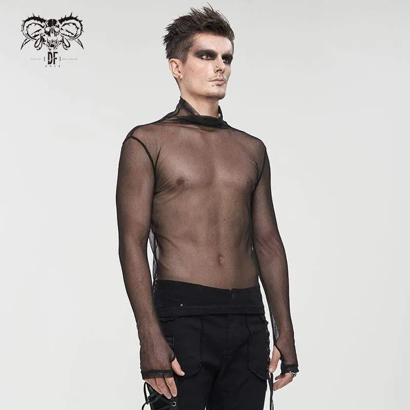 Gothic Rollkragenhemd für Herren durchsichtiges Netz