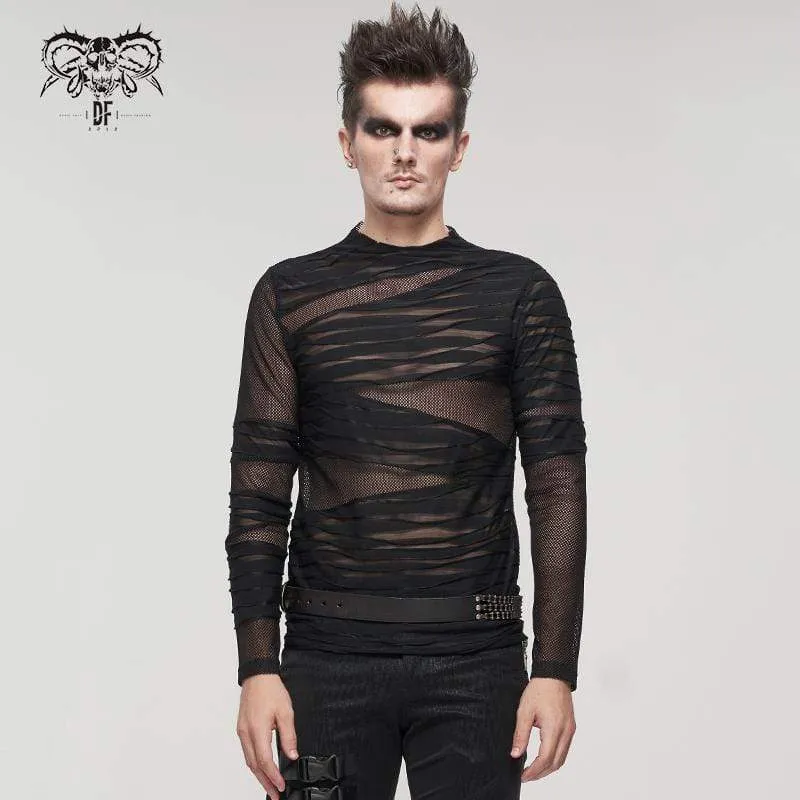 Herren Gothic gerafftes, transparentes Mesh-Hemd