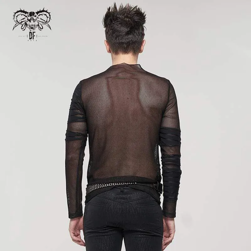 Herren Gothic gerafftes, transparentes Mesh-Hemd