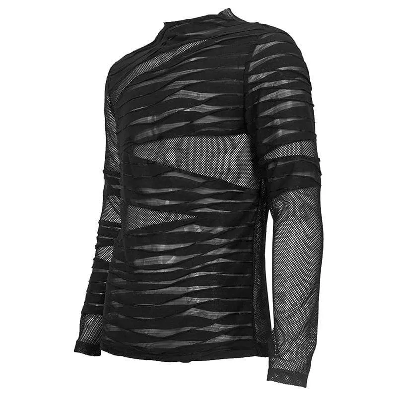 Herren Gothic gerafftes, transparentes Mesh-Hemd