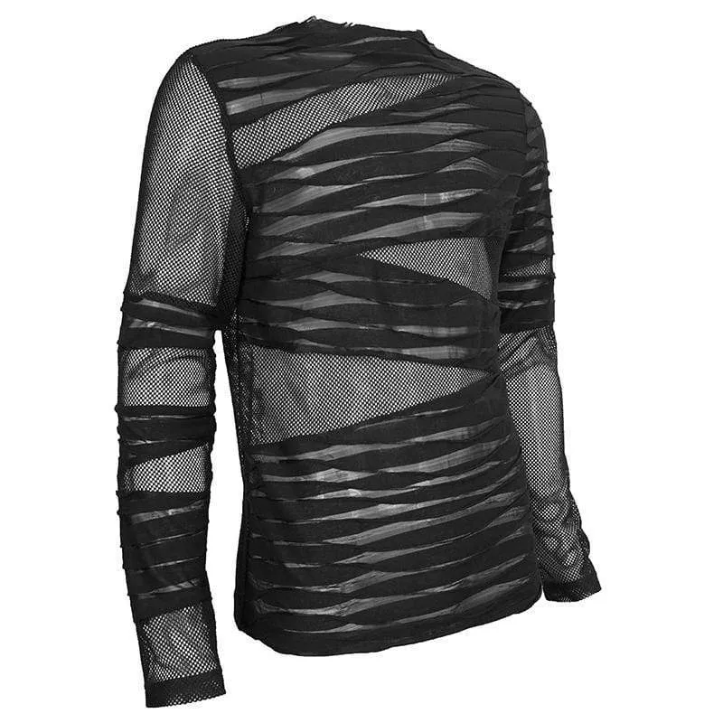 Herren Gothic gerafftes, transparentes Mesh-Hemd