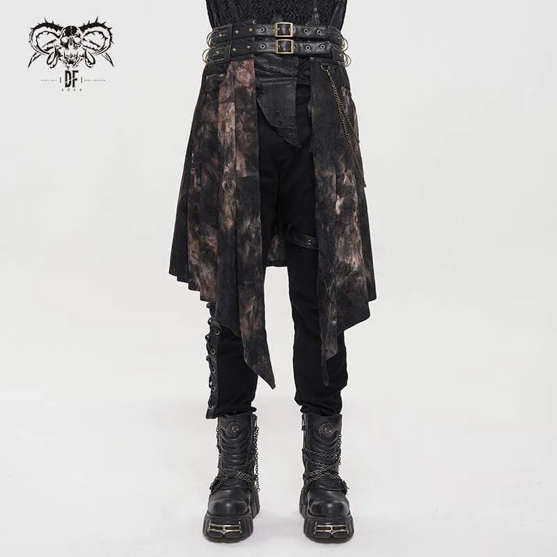 Gothic Batik-Kilt aus gespleißtem Kunstleder mit Gürtel für Herren