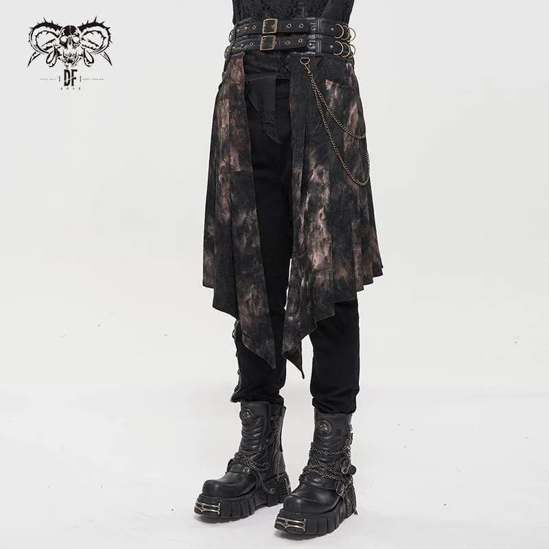 Gothic Batik-Kilt aus gespleißtem Kunstleder mit Gürtel für Herren