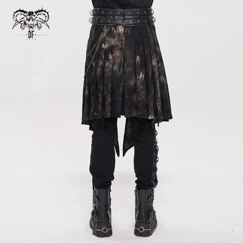 Gothic Batik-Kilt aus gespleißtem Kunstleder mit Gürtel für Herren