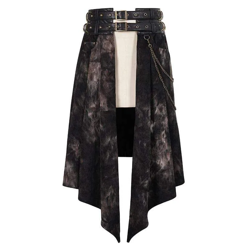 Gothic Batik-Kilt aus gespleißtem Kunstleder mit Gürtel für Herren