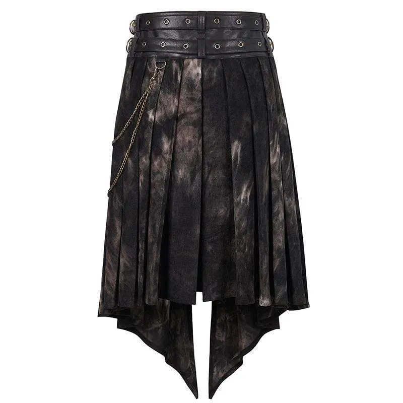 Gothic Batik-Kilt aus gespleißtem Kunstleder mit Gürtel für Herren