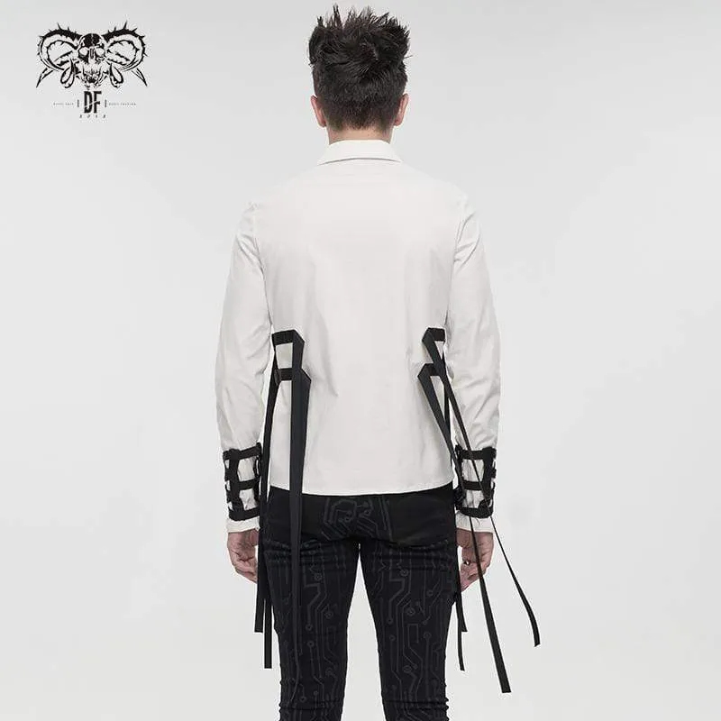 Herren Gothic Schnallen Splice Shirt Weiß