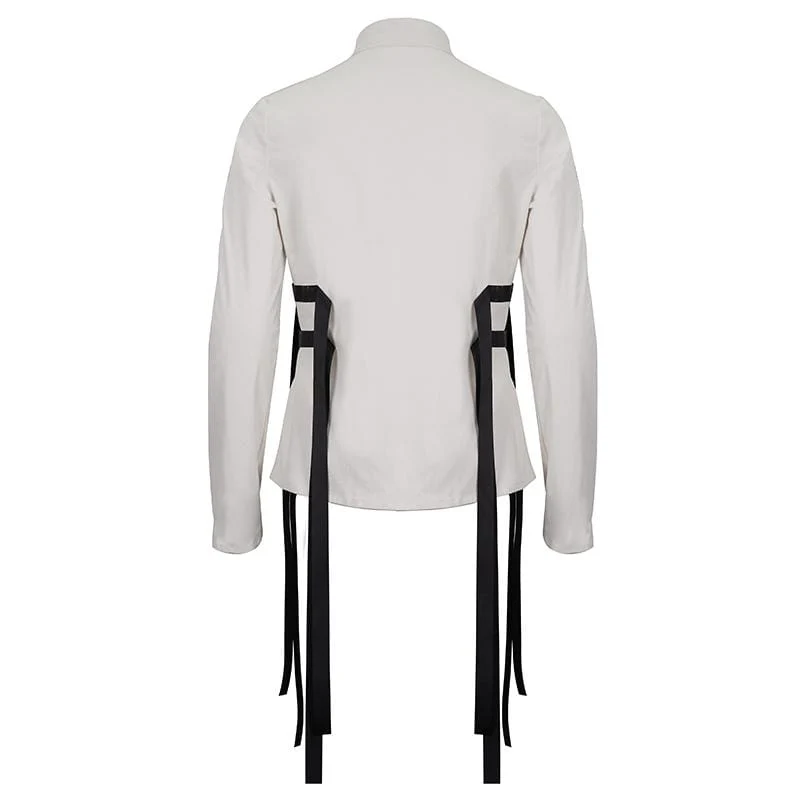 Herren Gothic Schnallen Splice Shirt Weiß
