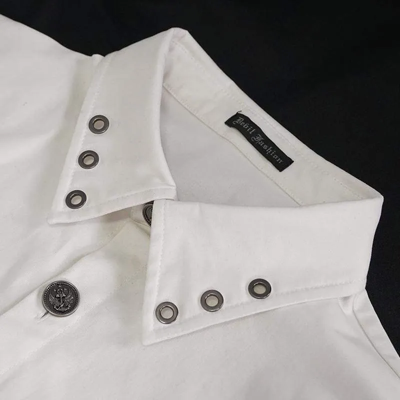 Herren Gothic Schnallen Splice Shirt Weiß