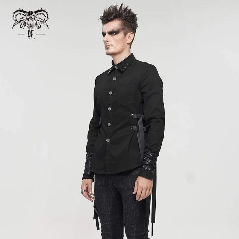 Herren Gothic Schnallen Splice Shirt Schwarz