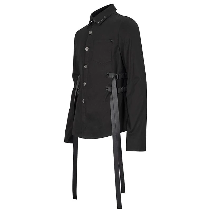 Herren Gothic Schnallen Splice Shirt Schwarz