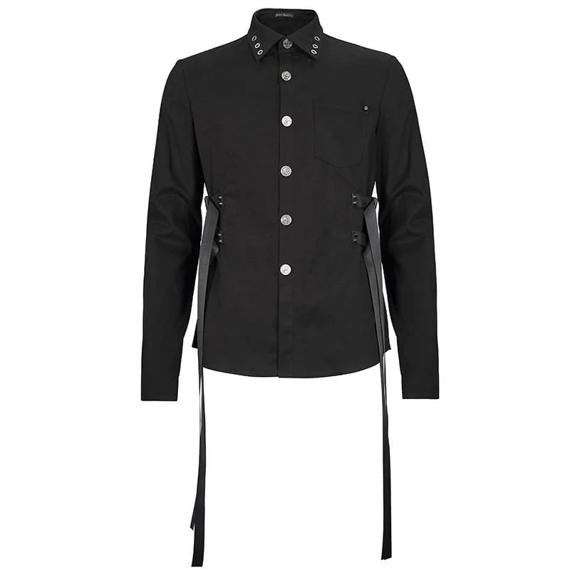 Herren Gothic Schnallen Splice Shirt Schwarz