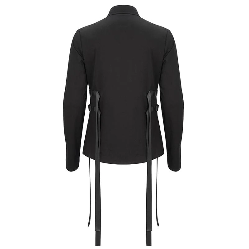 Herren Gothic Schnallen Splice Shirt Schwarz